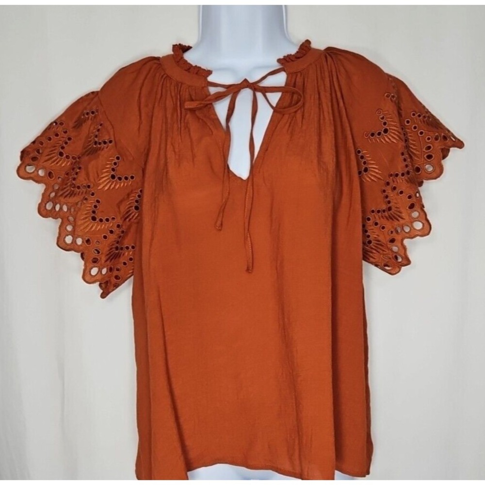 Chelsea & Theodore Women's Short Sleeve Blouse w/ Eyelet Sleeves Size XS - NWT